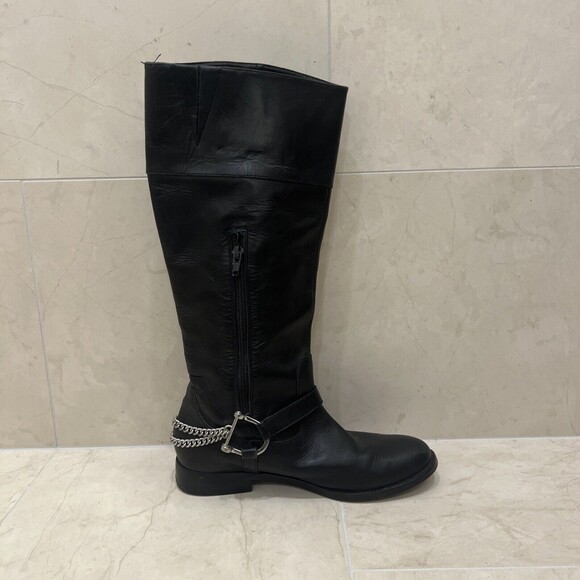 Lauren Ralph Lauren Womens Sz 7 7M Black Jacqui Riding Boots Silver Chain - Picture 4 of 10